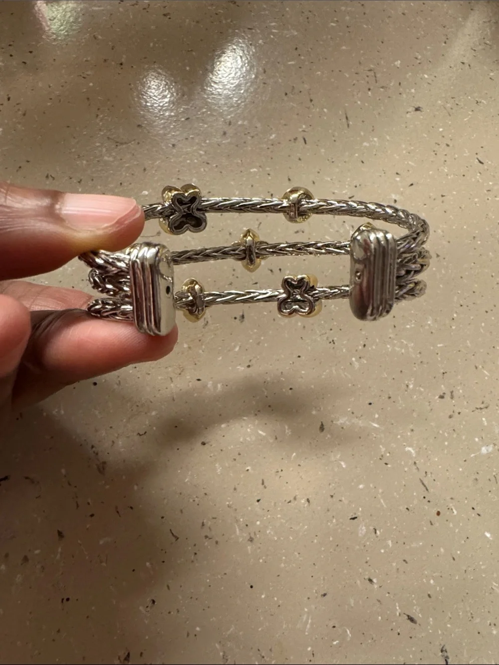 Two-Tone Crystal Butterfly & Floral Cuff Bracelet